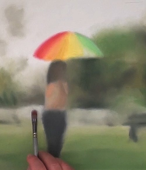painting the umbrella - how to paint raindrops in oil